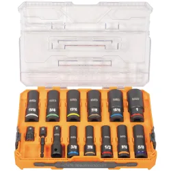 KNECT 1/2-Inch Drive Deep Well Impact Socket Set, SAE, 14-Piece