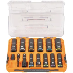KNECT 1/2-Inch Drive Deep Well Impact Socket Set, Metric, 14-Piece