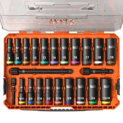 KNECT Deep-Well 3/8-Inch Drive Socket Set, SAE and Metric, 23-Piece